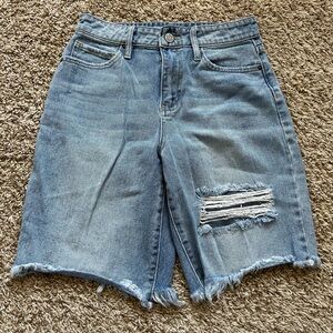 High-Rise Distressed Denim Boyfriend Shorts